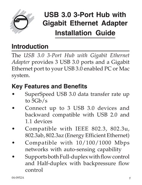 USB 3.0 to Gigabit Ethernet Adapter Installation Guide.
